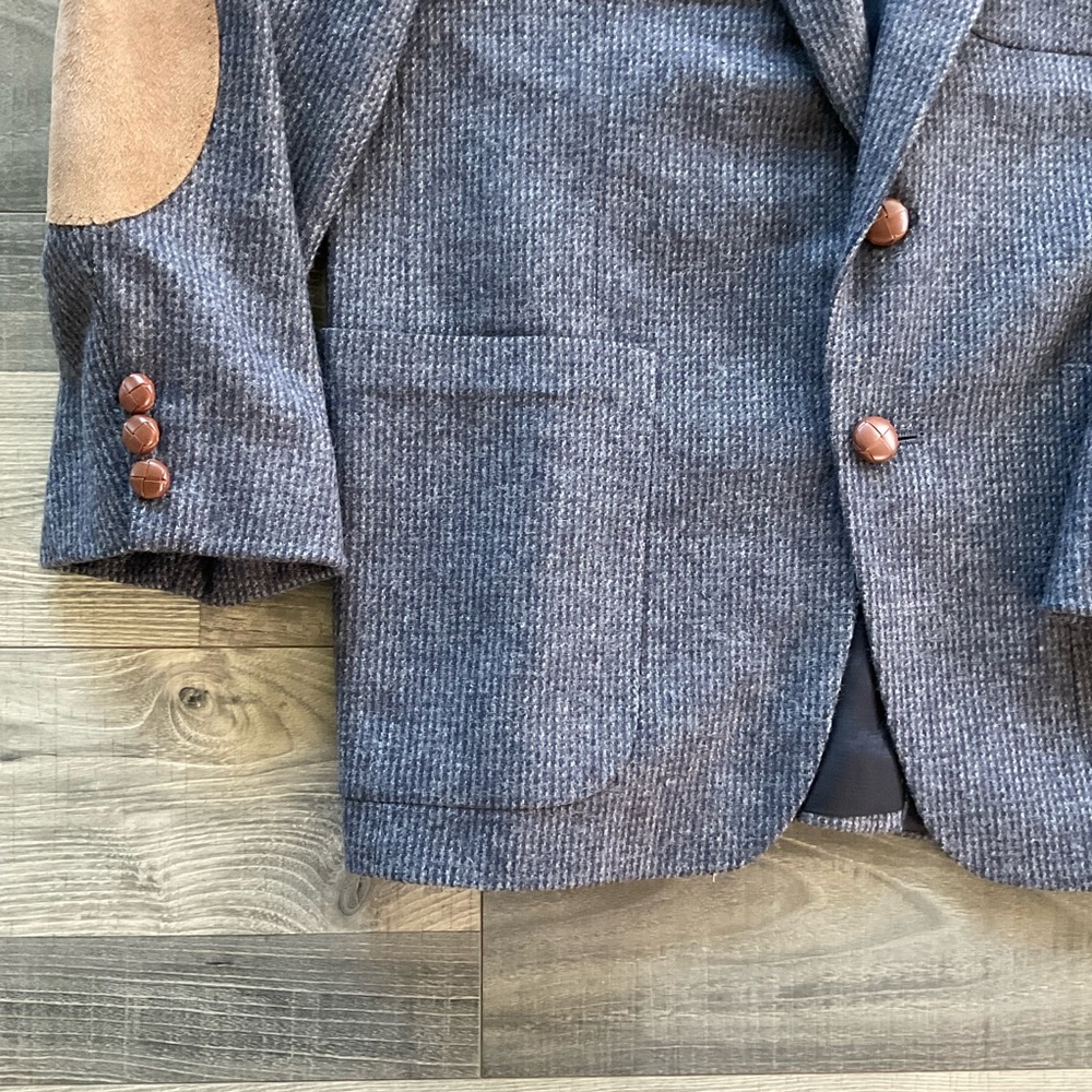 VTG Hunt Valley Blazer Men’s 38S Grey Blue Wool Tweed Elbow Patch Sport Coat USA - Picture 3 of 15